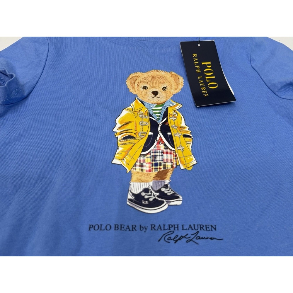 Polo Ralph Lauren Girls Blue Polo Bear Ruffle Hem T-Shirt Dress Size 4T NWT - Picture 4 of 4